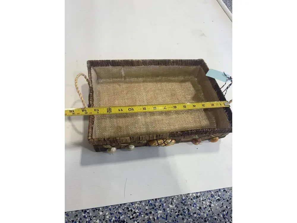 Handwoven Rectangular Wicker Basket Tray‎ with Decorative Fruit Accents
